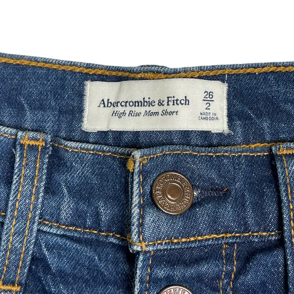 Abercrombie & Fitch High Rise Mom Short 26 Cutoff Dark Denim Jean Exposed Button - Picture 4 of 5